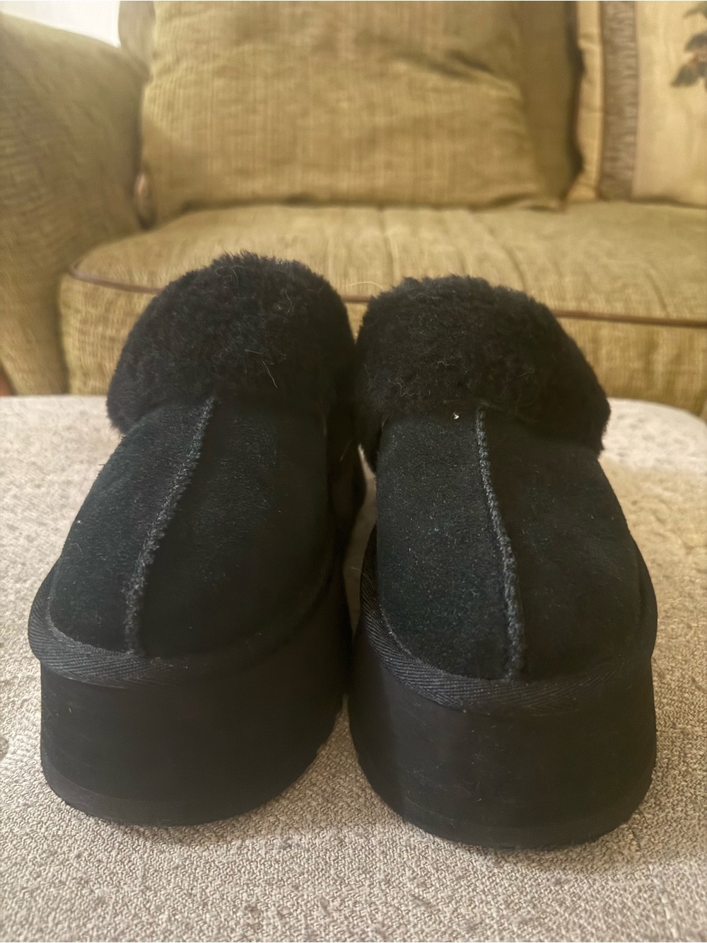 UGG Black Suede Shearling-Lined Slip-On Clogs